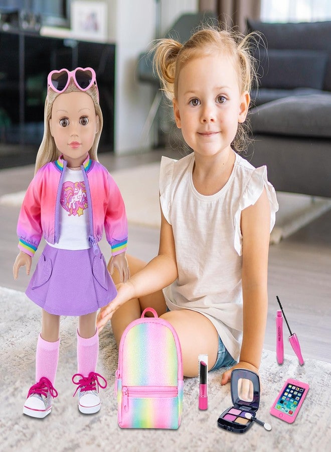 ZITA ELEMENT American 18 Inch Doll Clothes and Makeup Accessories Set - Dolls Makeup and Outfit Playsets Bundle with Rainbow Backpack and Fashion Essentials (Doll NOT Included) - Image 3